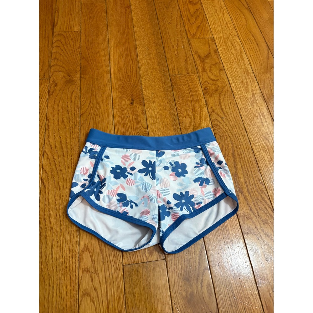 Eddie Bauer Girls Blue Floral Board Shorts Swim Trunks Size S 7/8